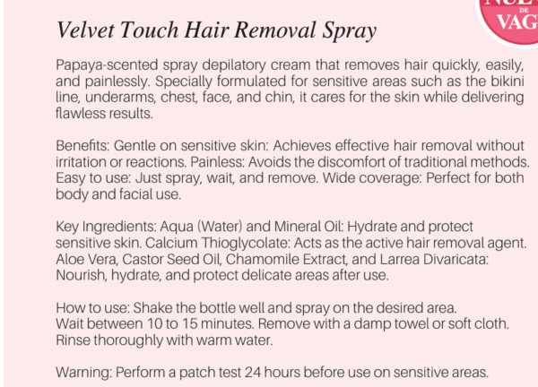 Screenshot 2026-03-16 104736 Velvet Touch Hair Removal Spray – Depilación Suave para Zonas Sensibles